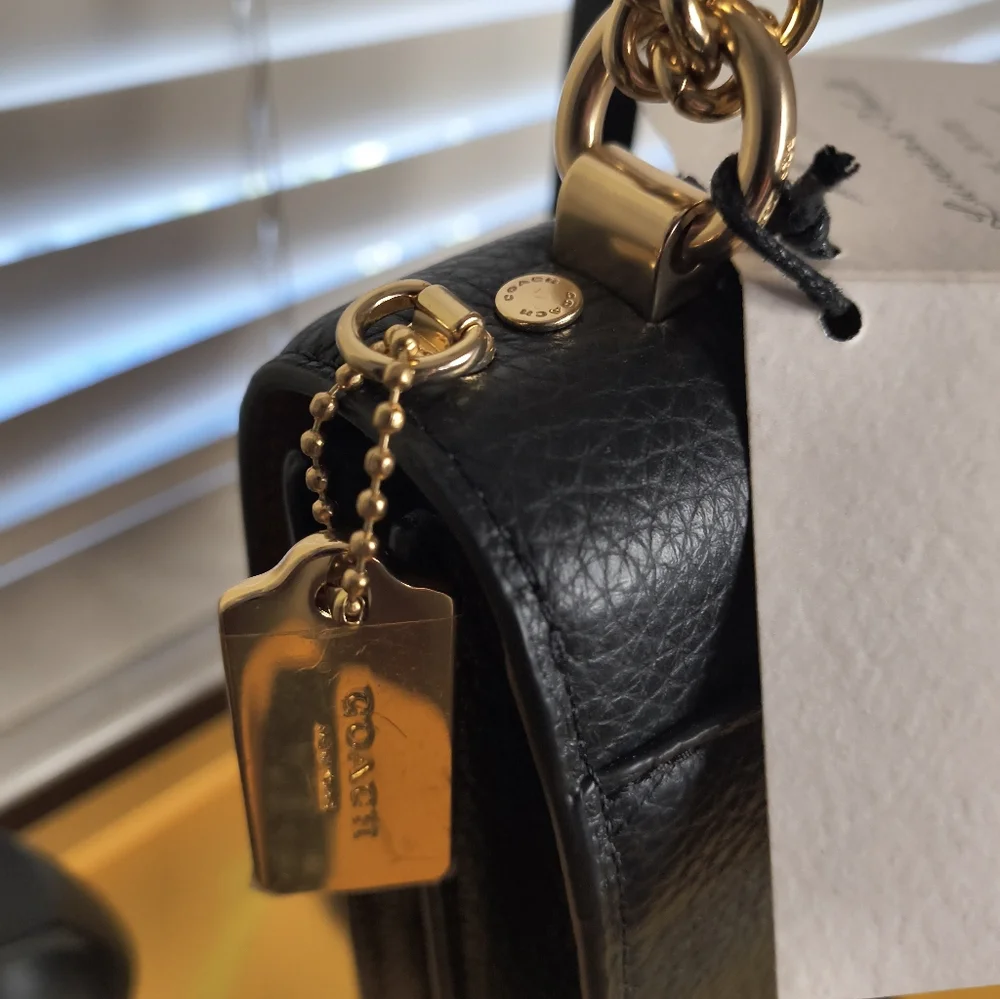 NWT COACH Klare Black Leather Crossbody Bag Embroidery Gold Hardware Medium Size - Picture 8 of 15